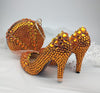 Orange Crystal Womens wedding shoes with matching bags round  ball High heels