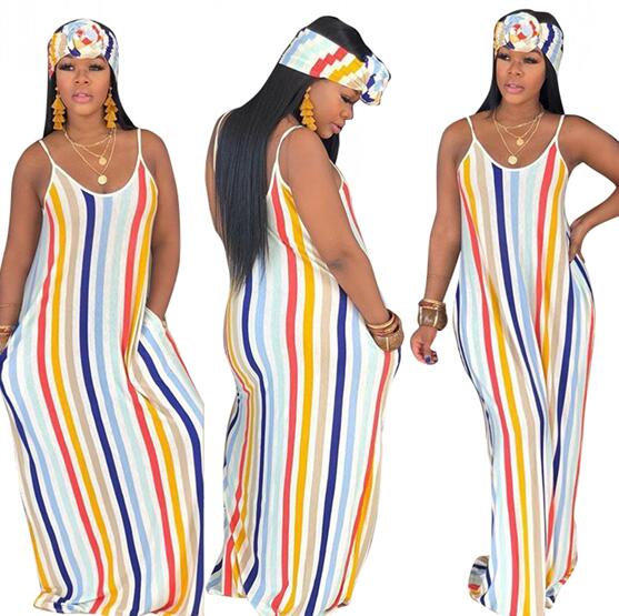 long dress vestidos vestido cotton women dress v-neck camis long dresses for female plus size loose print striped