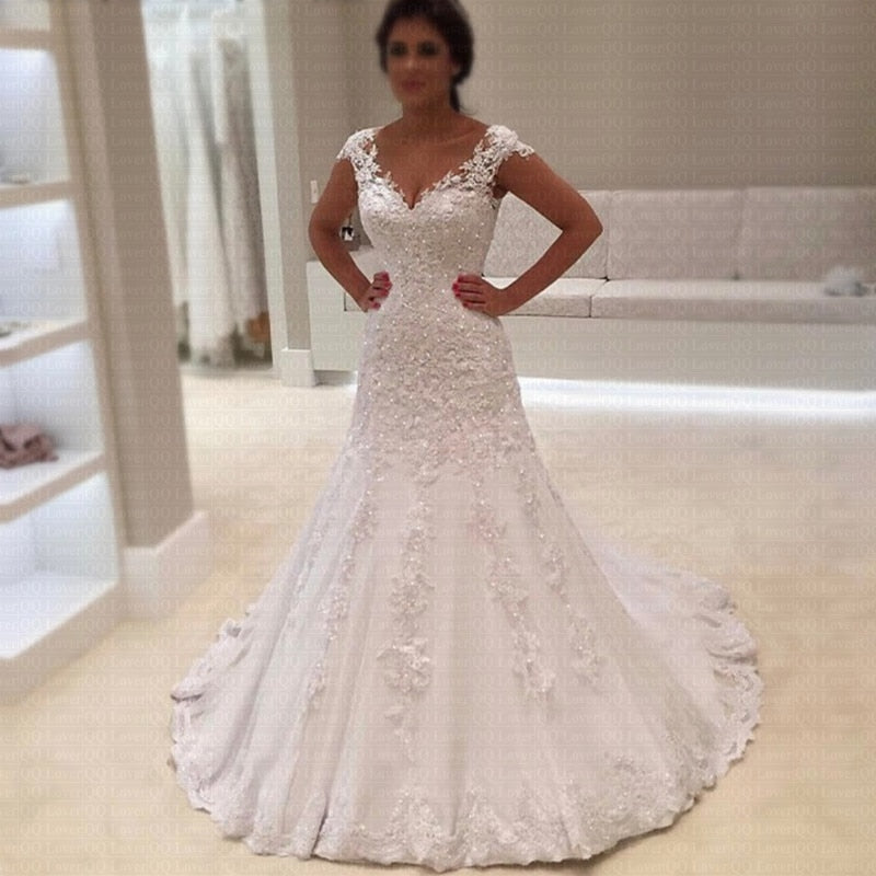 Luxury Pearls Wedding Dressl Gown