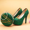 New Green crystal women wedding shoes with matching bags High shoes Fashion real leather shoes woman p