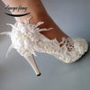 New White Lace flower shoes woman High heels Pumps Womens wedding shoes