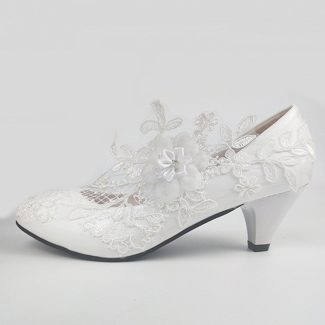 White Flower Pumps New arrival womens wedding shoes Bride High heels platform