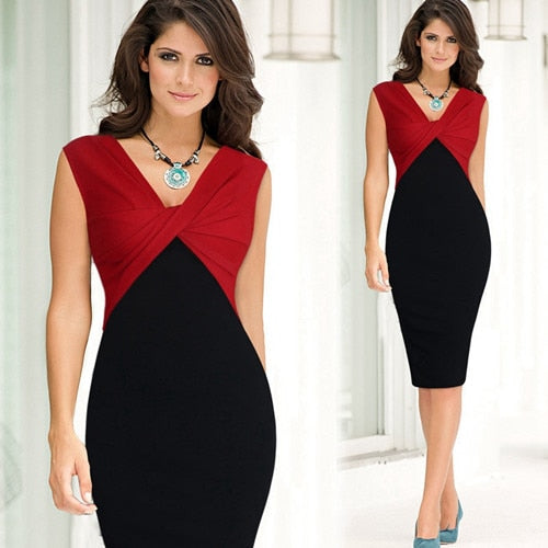 Women Elegant Sexy V-neck party Work Dress Suit