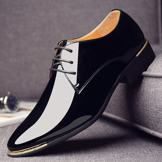 Mens patent leather shoes men dress shoes lace up Pointed toe wedding Business