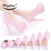 Pink Flower Lace Wedding shoes High shoes High heels