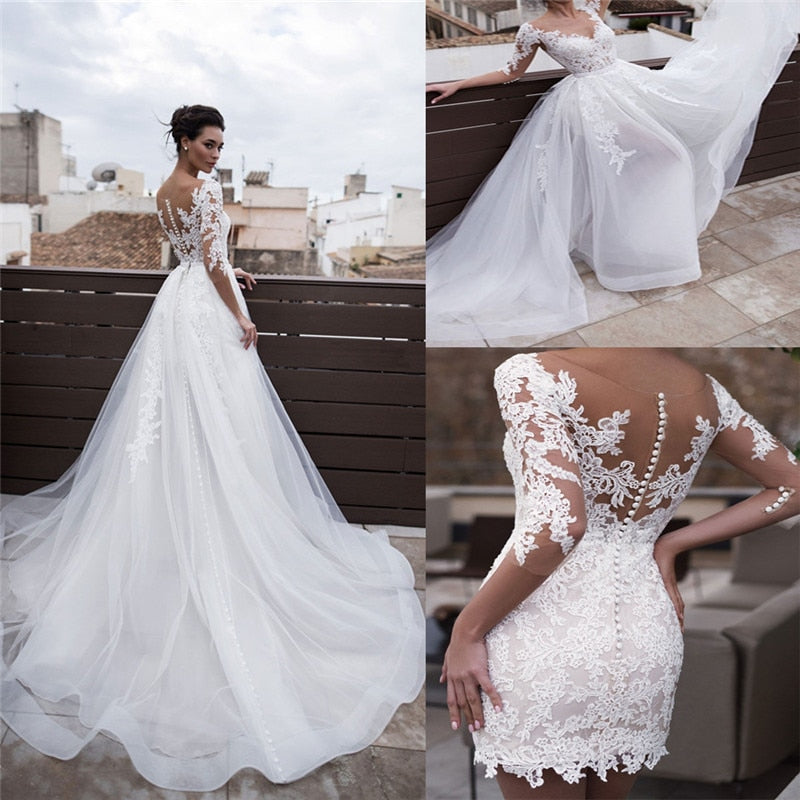 Neck Spring Women Wedding Dresses