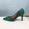 Green Crystal Wedding shoes Woman Thin heel pointed toe Bridal Party