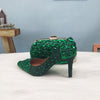 Green Crystal Wedding shoes Woman Thin heel pointed toe Bridal Party