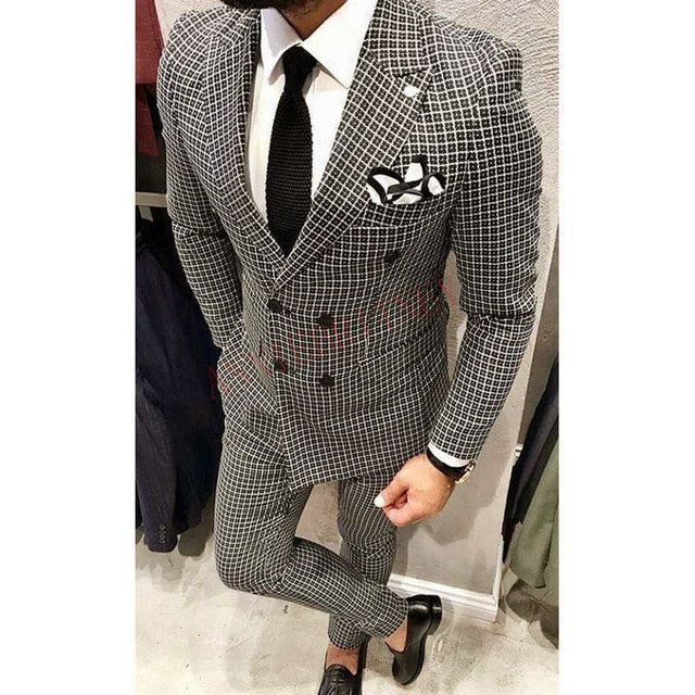 Fashion Lattice Men's Suit. Casual Men Blazer