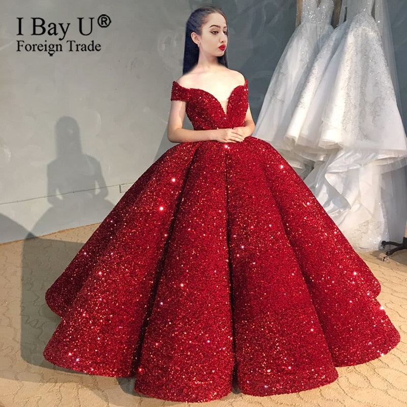 Shoulder Wine Red Wedding Dress High Quality Princess Dresses