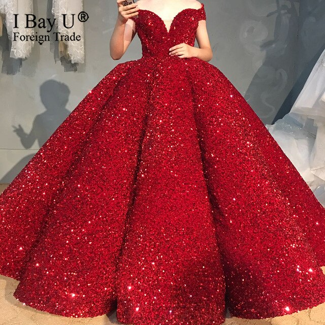 Shoulder Wine Red Wedding Dress High Quality Princess Dresses