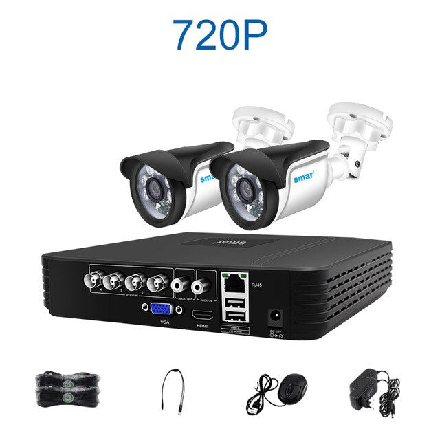 Smar 4CH 1080N 5in1 AHD DVR Kit CCTV System 2pcs 720P/1080P AHD Waterproof/Bullet Camera Security Surveillance Set Email Alarm