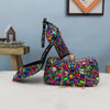 Women wedding shoes with matching bags Multicolored Crystal Thick High heels Ladies