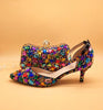 Women wedding shoes with matching bags Multicolored Crystal Thick High heels Ladies