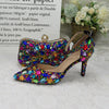 Women wedding shoes with matching bags Multicolored Crystal Thick High heels Ladies