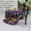 Women wedding shoes with matching bags Multicolored Crystal Thick High heels Ladies