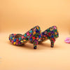 Women wedding shoes with matching bags Multicolored Crystal Thick High heels Ladies