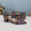 Women wedding shoes with matching bags Multicolored Crystal Thick High heels Ladies