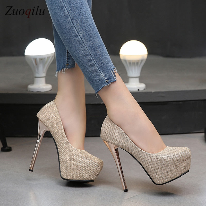 Gold High high heels party wedding shoes tacones mujer tacones plataforma