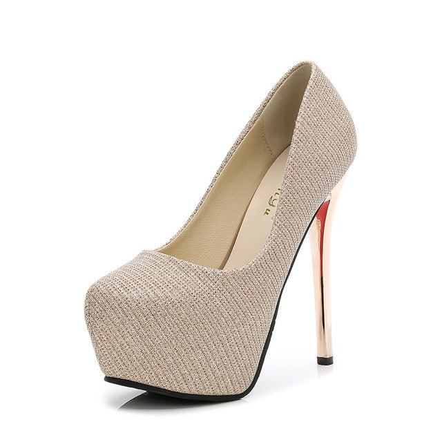 Gold High high heels party wedding shoes tacones mujer tacones plataforma