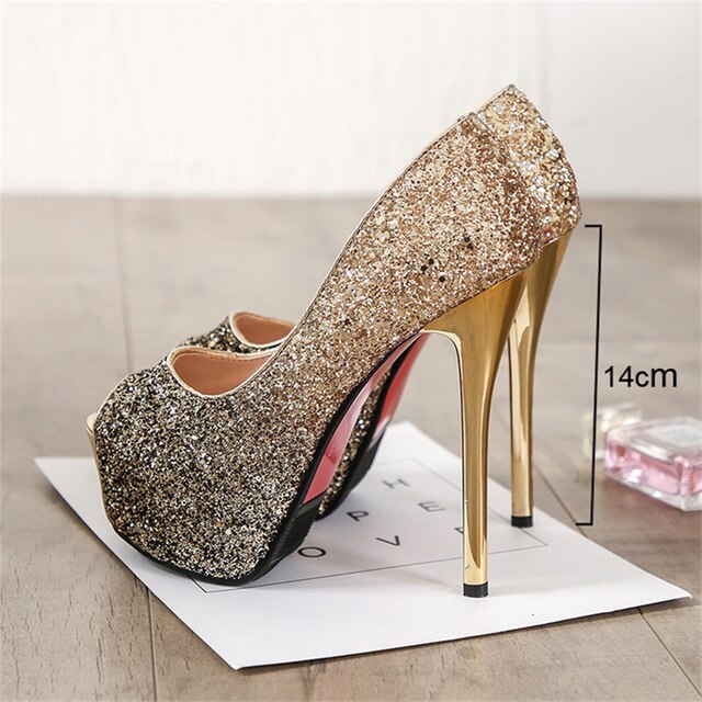 Gold Silver Wedding Shoes Bridal Heels Ladies shoes talon femme