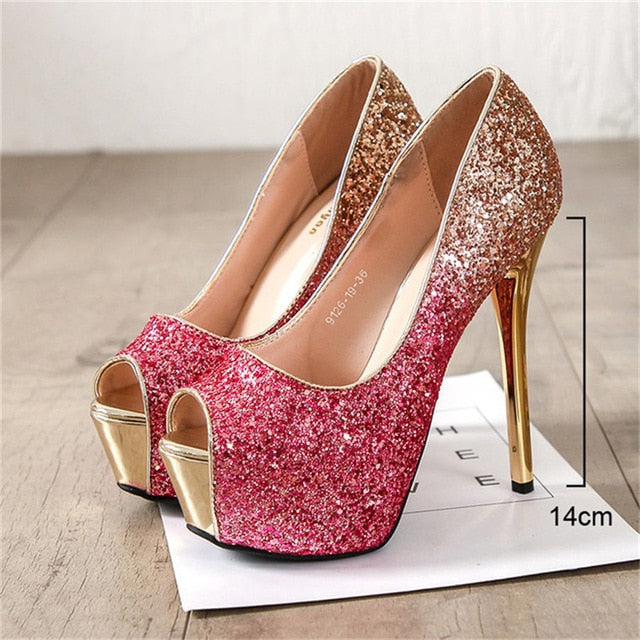 Gold Silver Wedding Shoes Bridal Heels Ladies shoes talon femme