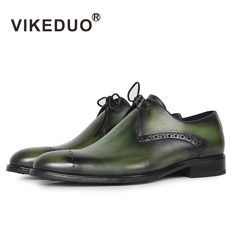 Fashion Luxury Wedding Party Genuine Leather Green Men Shoes