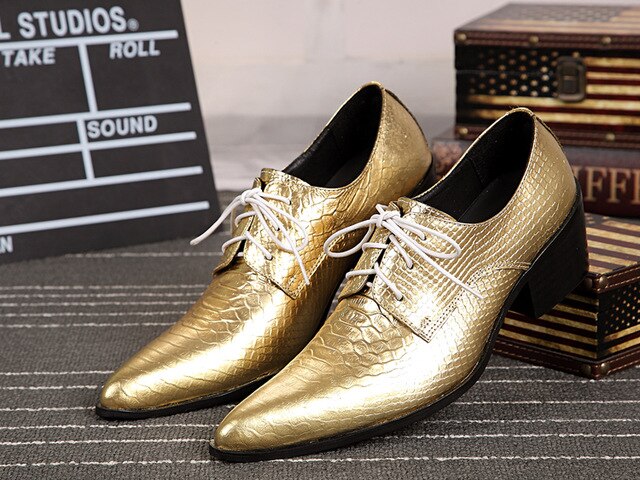 Python Skin Mens Formal High Heels Shoes Gold Silver Wedding Christmas Party