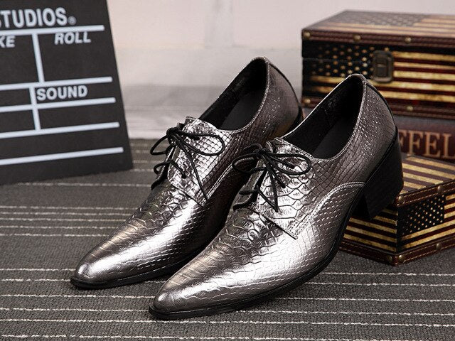 Python Skin Mens Formal High Heels Shoes Gold Silver Wedding Christmas Party