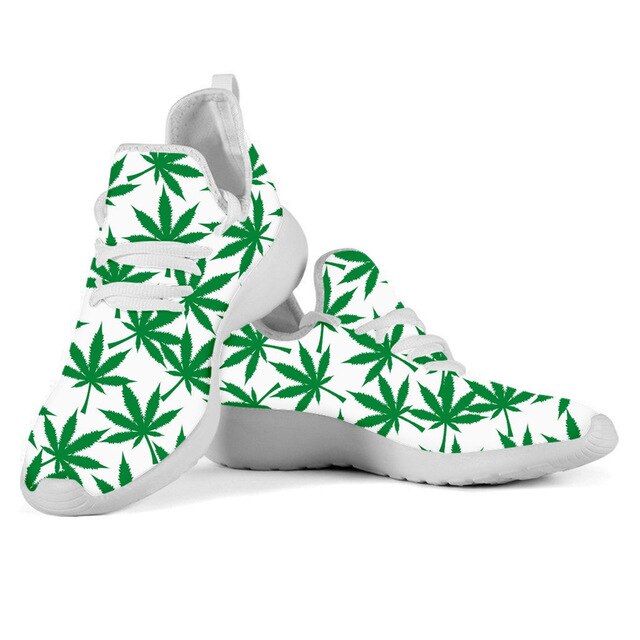 Green Hemp Leaf/Weed Leaves Printting Men Cusual Shoes  Lightweigt Shoes