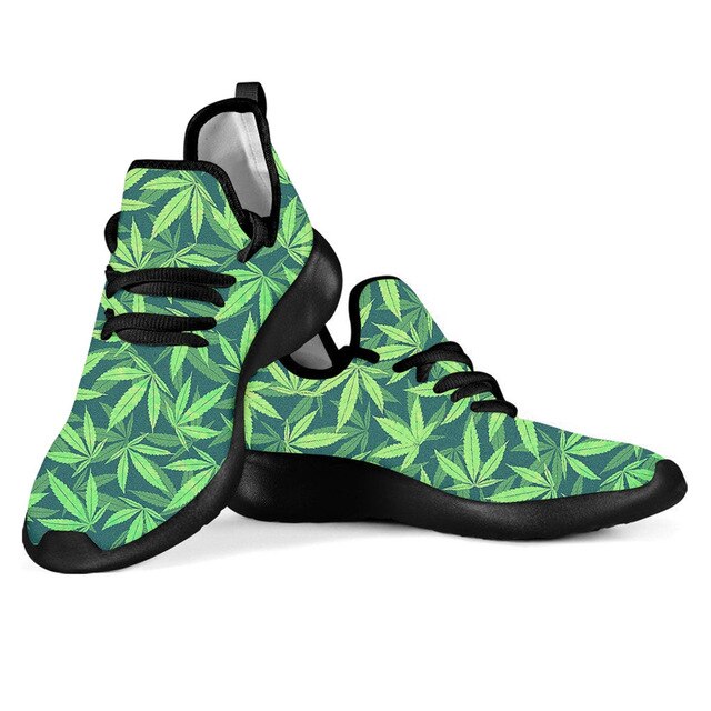 Green Hemp Leaf/Weed Leaves Printting Men Cusual Shoes  Lightweigt Shoes