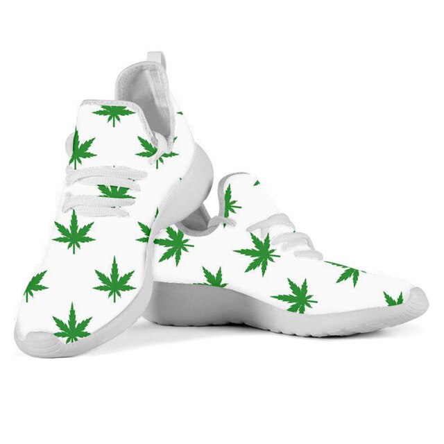 Green Hemp Leaf/Weed Leaves Printting Men Cusual Shoes  Lightweigt Shoes