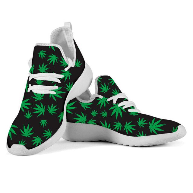 Green Hemp Leaf/Weed Leaves Printting Men Cusual Shoes  Lightweigt Shoes