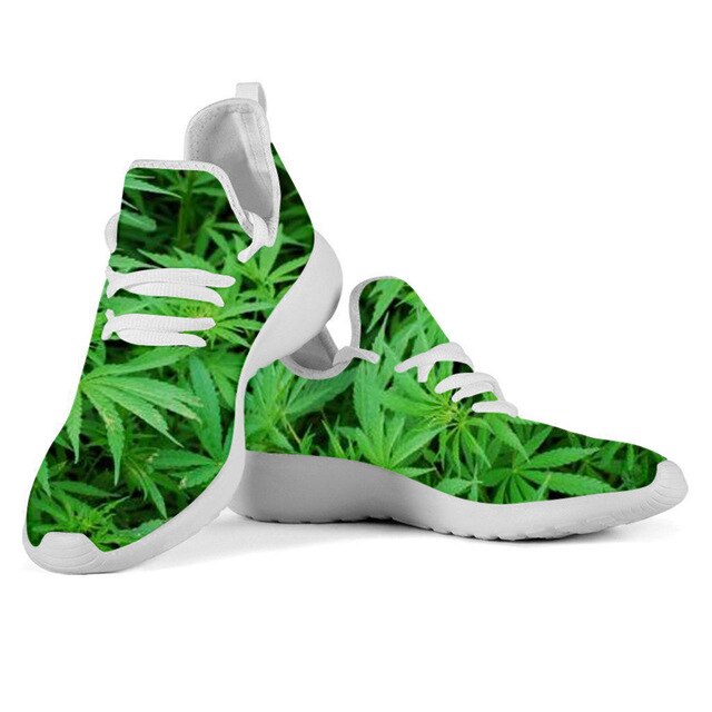 Green Hemp Leaf/Weed Leaves Printting Men Cusual Shoes  Lightweigt Shoes