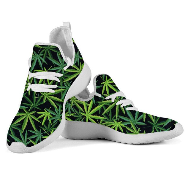 Green Hemp Leaf/Weed Leaves Printting Men Cusual Shoes  Lightweigt Shoes