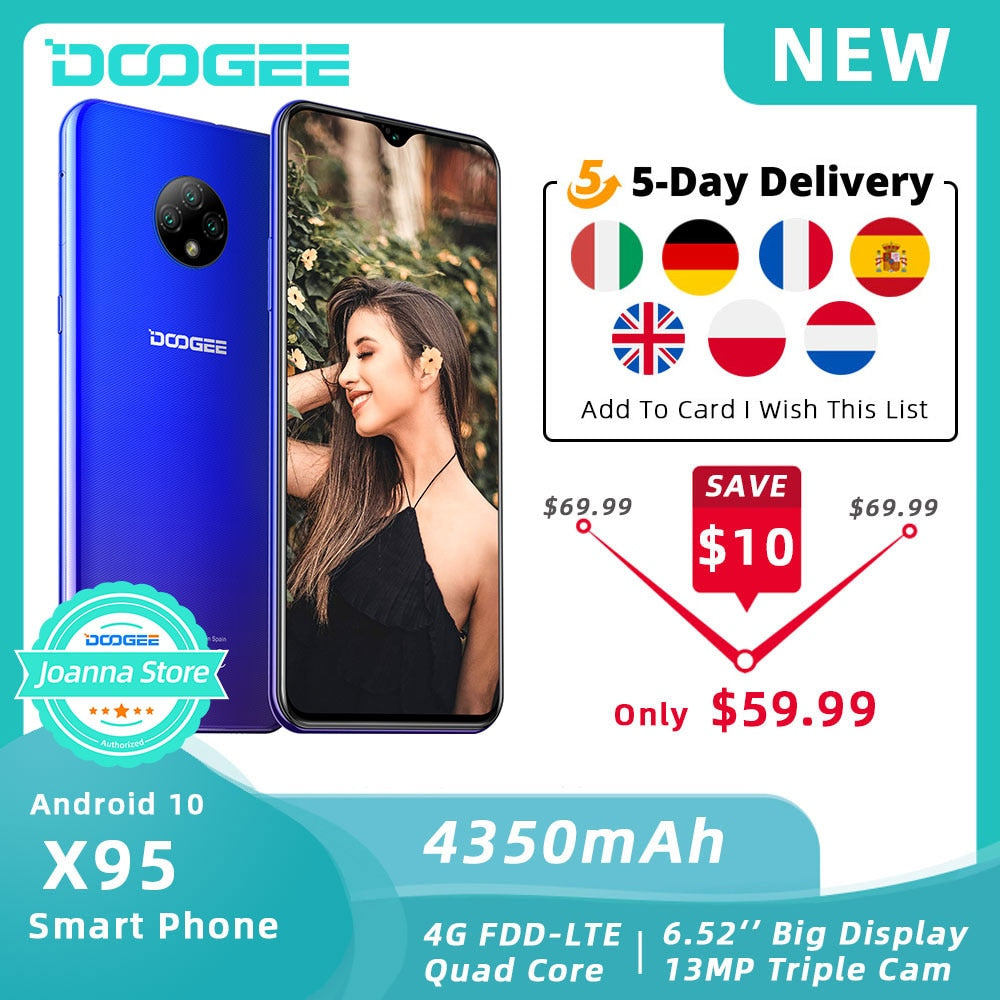 Mobile Phone DOOGEE X95 Android 10 Cellphones 4G-LTE 6.52" MTK6737 16GB ROM Dual SIM 1