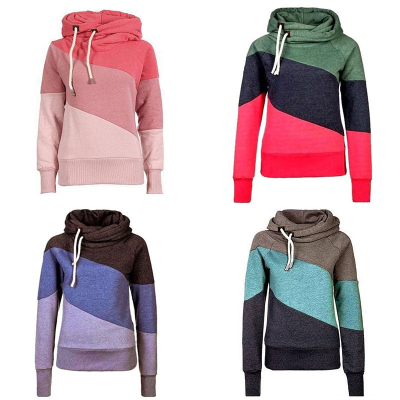 Three Tone Outwear Sweatshirt Jacket Hooded Jumper Pullover Hoodie Women's Women's Slim Fit Contrast Stitching Hoodie