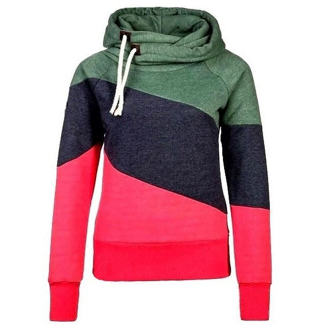 Three Tone Outwear Sweatshirt Jacket Hooded Jumper Pullover Hoodie Women's Women's Slim Fit Contrast Stitching Hoodie