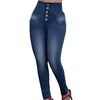 High Waist Women Jeans Buttons Blue Skinny Pencil Pant