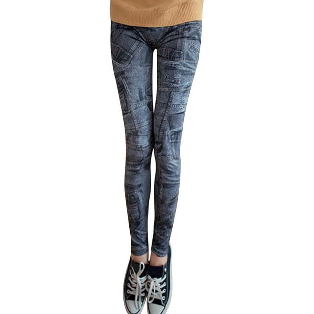 High Waist Women Jeans Buttons Blue Skinny Pencil Pant