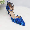 Blue Lace flower wedding shoes women Bridal High heels