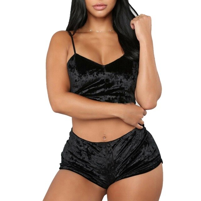 Two Pieces Sleepwear Bra Sets Velvet Underwear Lingerie Sets Ladies