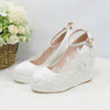 White Flower Pumps New arrival womens wedding shoes Bride High heels platform