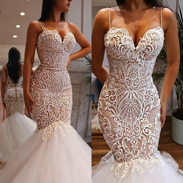 Sexy Wedding Dresses With Spaghetti Straps Beads