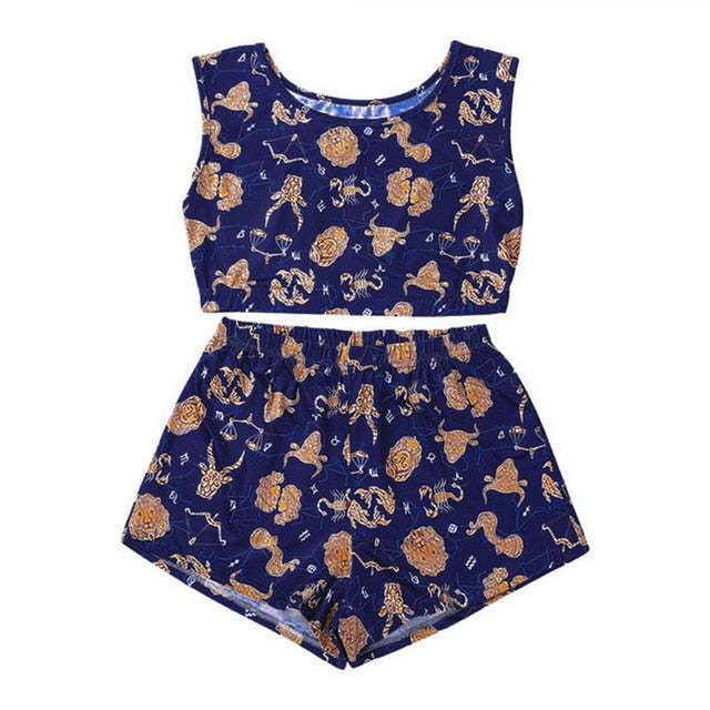 Fashion Printed Casual Two Piece Set Crop Top