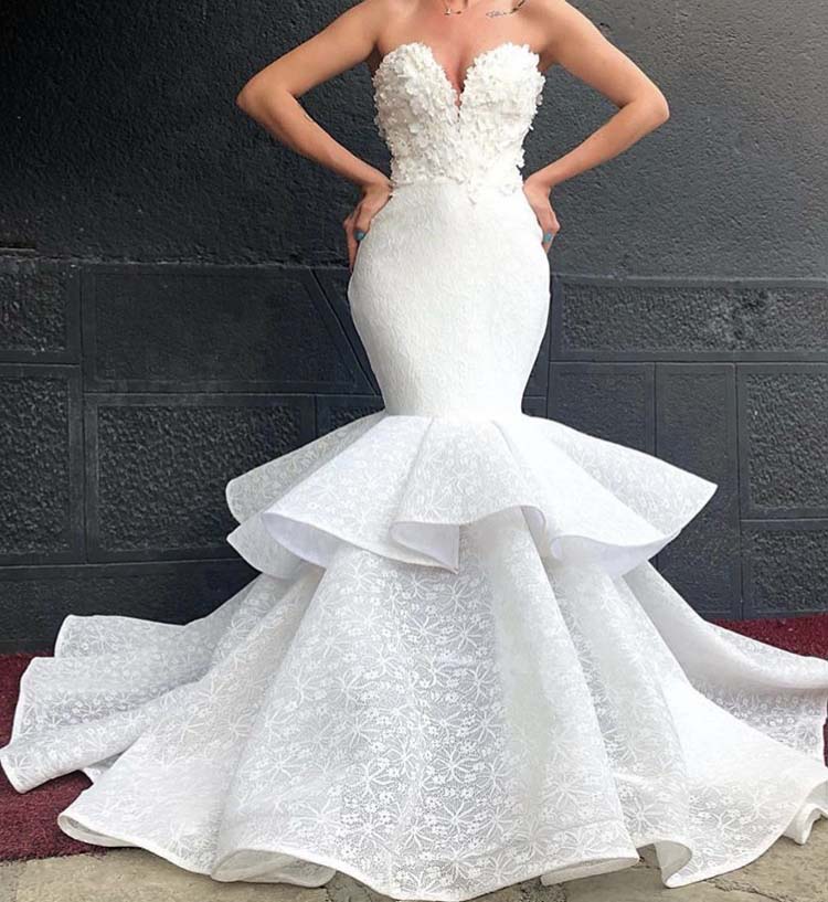 HL Off  Shoulder Flowers Floor Wedding Dresses