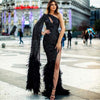 Sexy Black One Shoulder Feather Evening Dresses