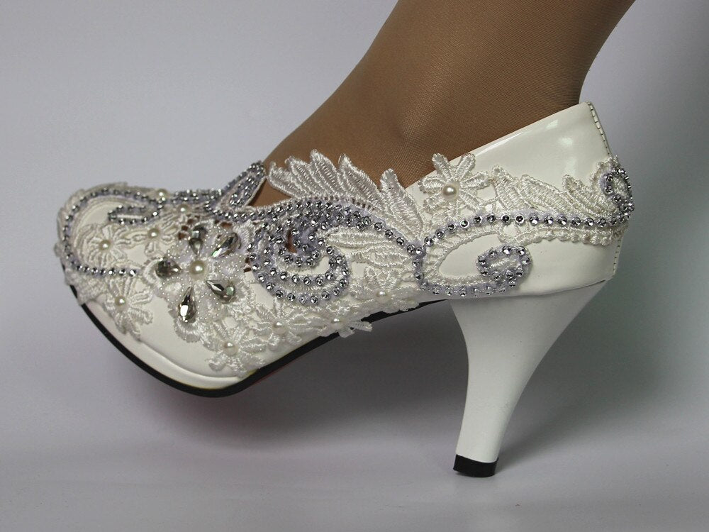 Women Shoes White Lace Wedding Shoes