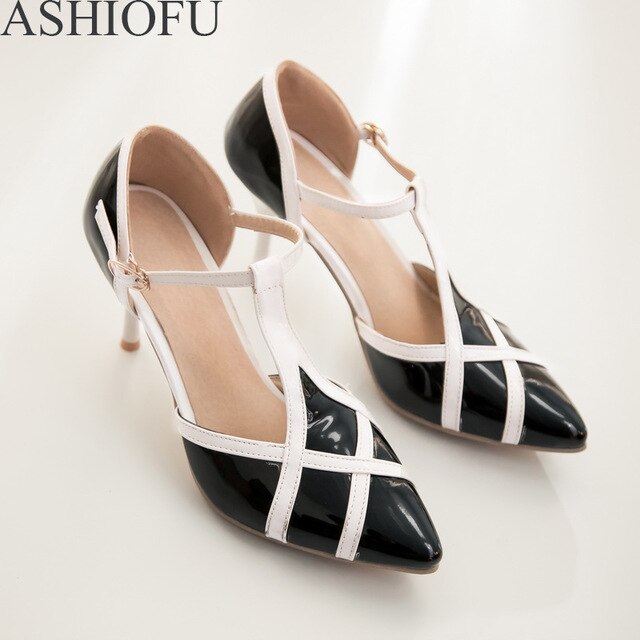 ASHIOFU T-strap  Wedding Evening Fashion Court Shoes