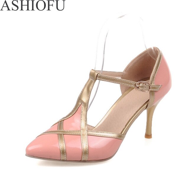 ASHIOFU T-strap  Wedding Evening Fashion Court Shoes